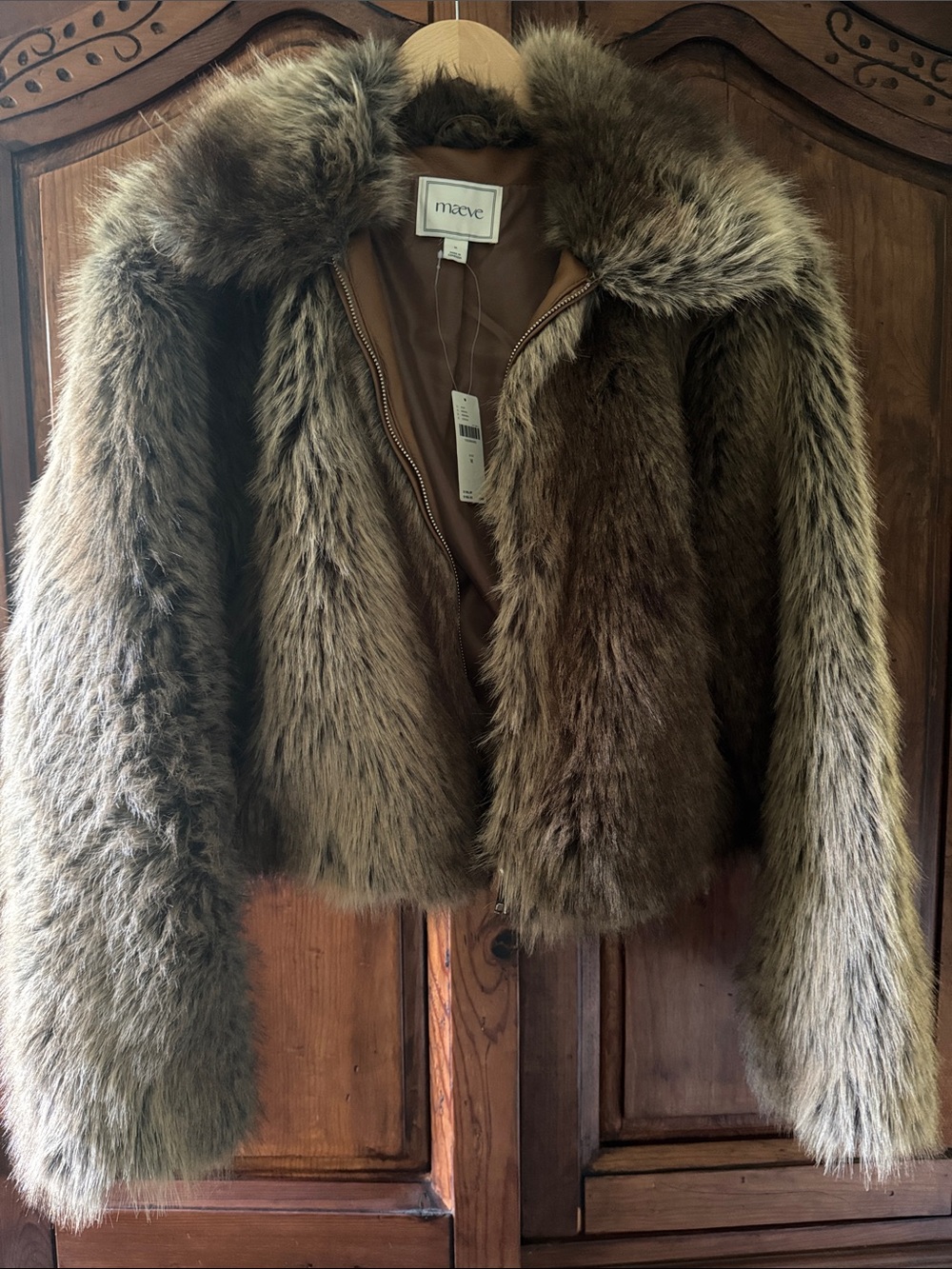 NWT MAEVE ANTHROPOLOGIE ZIP UP FAUX FUR CROP JACKET SIZE MEDIUM